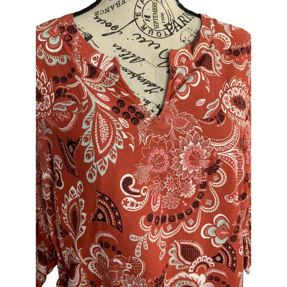 Ann Taylor Factory Boho Blouse Cotton Blend Bell Sleeves women’s size medium - Picture 2 of 11